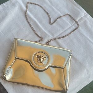 Versace Metallic Gold Crossbody Bag with Chain Strap